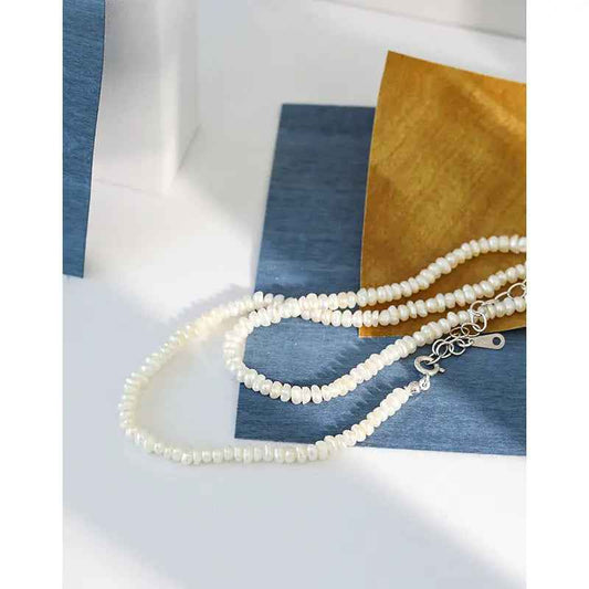 Baroque Flat Silver Tiny Pearl Necklace
