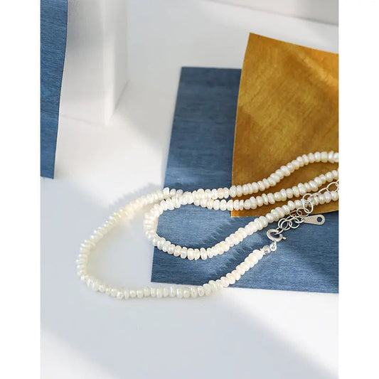 Baroque Flat Silver Tiny Pearl Necklace
