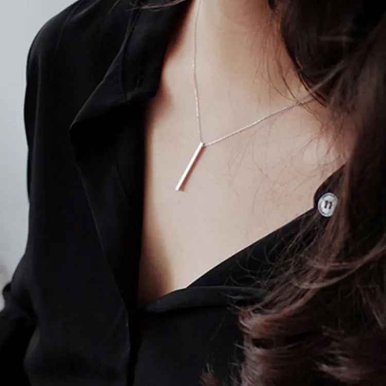 Astraea's Long Strip Silver Pendant Necklace