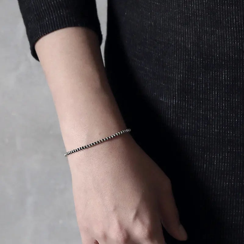 LUNA'S ROUND FLAT BEAD SILVER BRACELET - OPHRASTUDIO