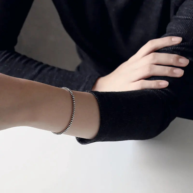 LUNA'S ROUND FLAT BEAD SILVER BRACELET - OPHRASTUDIO