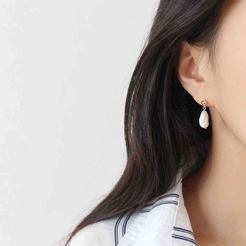 Baroque Silver Pearl Drop Earrings