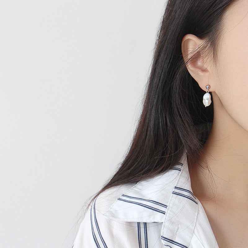 Baroque Silver Pearl Drop Earrings