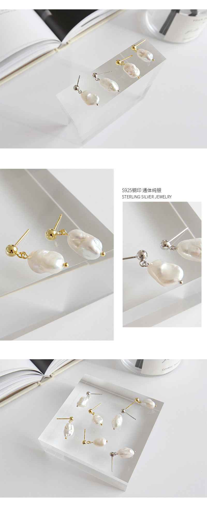 Baroque Silver Pearl Drop Earrings