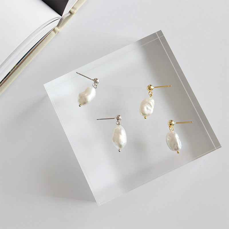 Baroque Silver Pearl Drop Earrings