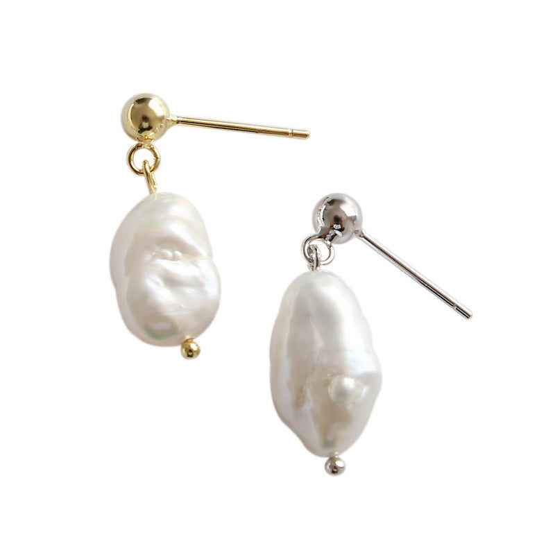 Baroque Silver Pearl Drop Earrings