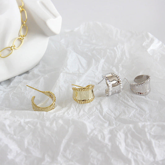 Retro Temperament Wide Silver Hoop Earrings