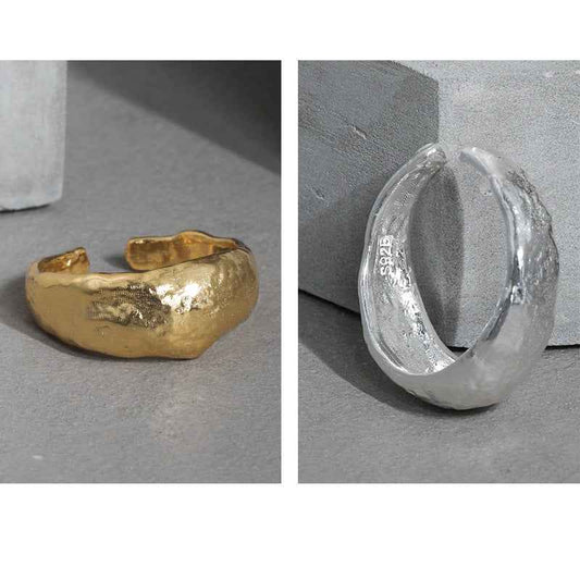 Textured Irregular Surface Silver Statement Ring