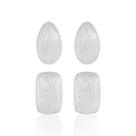 Elfin Geometric Frosted Silver Stud Earrings