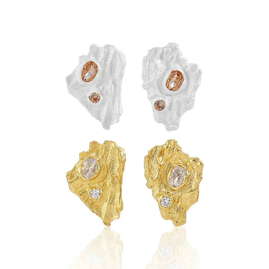 Diamond Fold Silver Stud Earrings