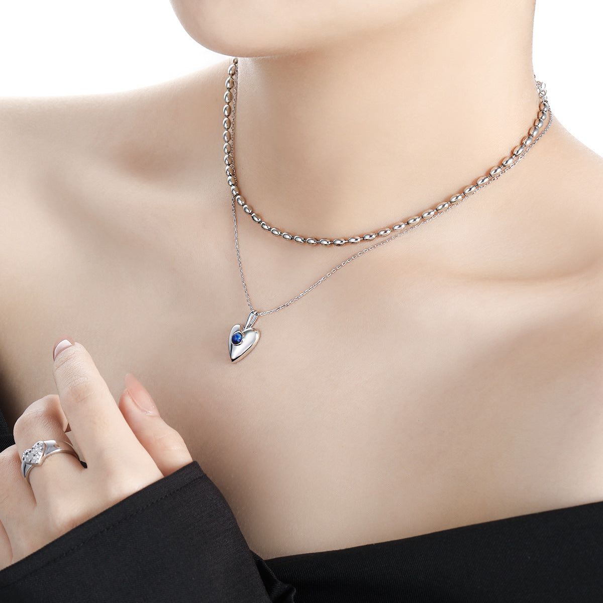 572 lapis lazuli love necklace female European and American style S925 sterling silver niche personality ins high-end black agate silver jewelry OPHRASTUDIO