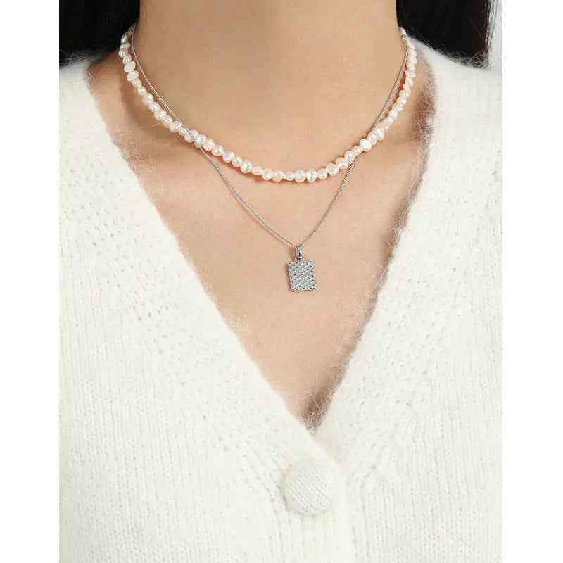 Athena's Geometric Embossed Silver Pendant Necklace