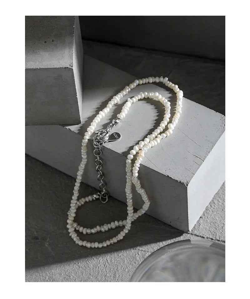 Elegant Baroque Silver Tiny Pearl Necklace