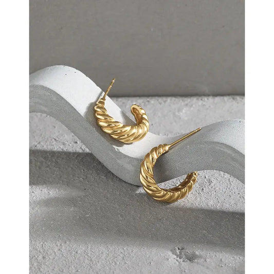 Minimalist Twist Silver Huggie Earrings