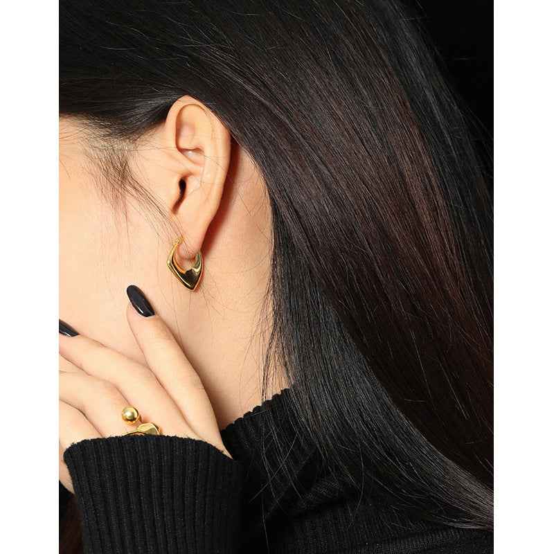 Retro Geometric Rhombus Silver Hoop Earring