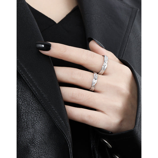 Fairytale Stripe Couple Silver Statement Ring