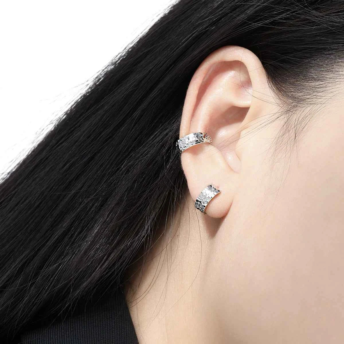Textured Scales Silver Ear Cuff Earring