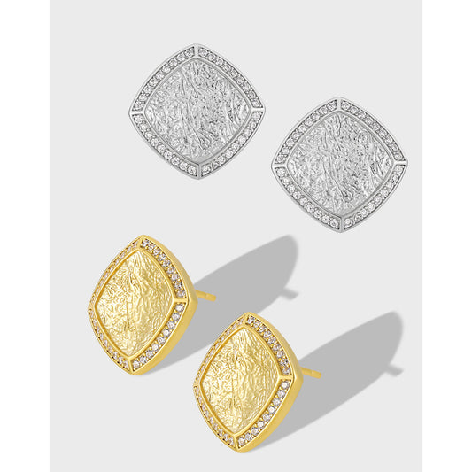 Geometric Silver Square Stud Earrings