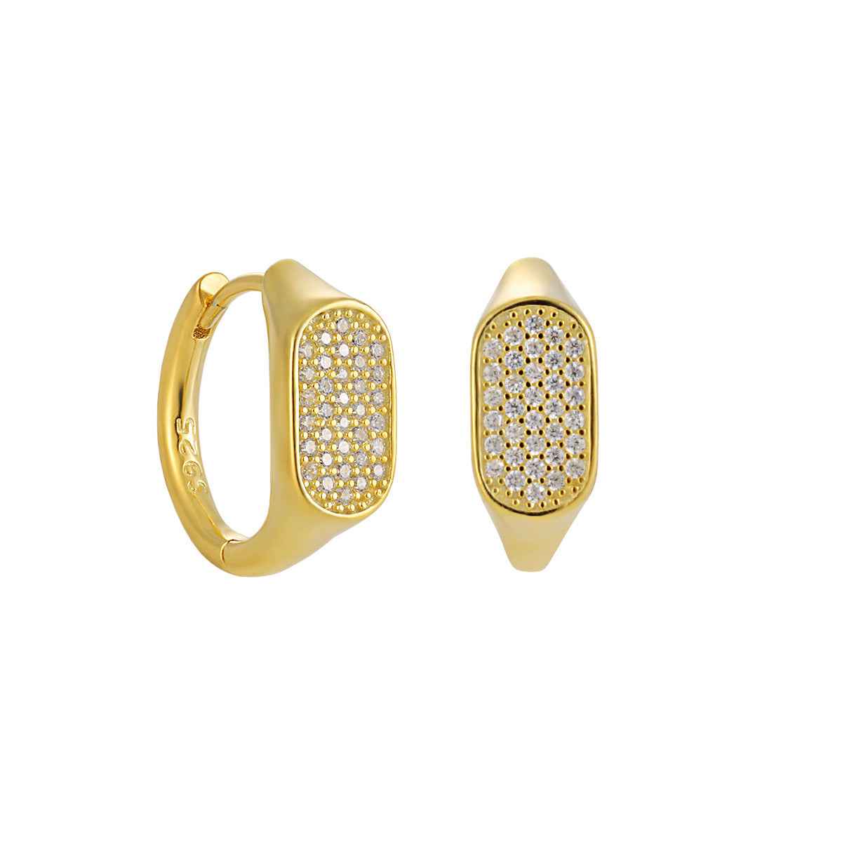 Geometric Square Mini Sparkling Silver Huggie Earrings