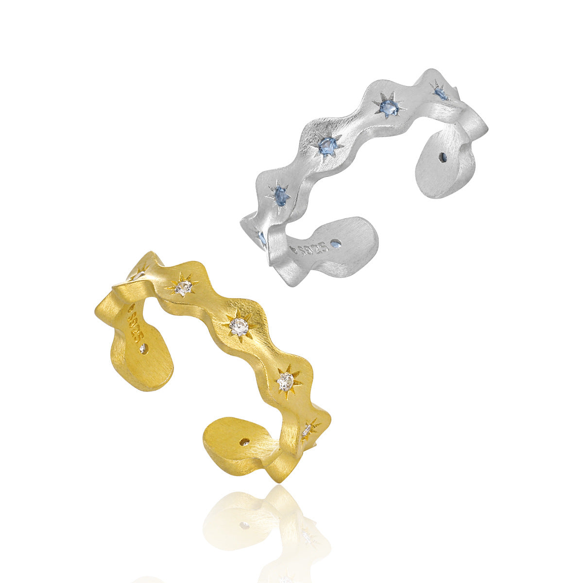 WAVE EDGE BRUSHED ZIRCON SILVER RING - OPHRASTUDIO