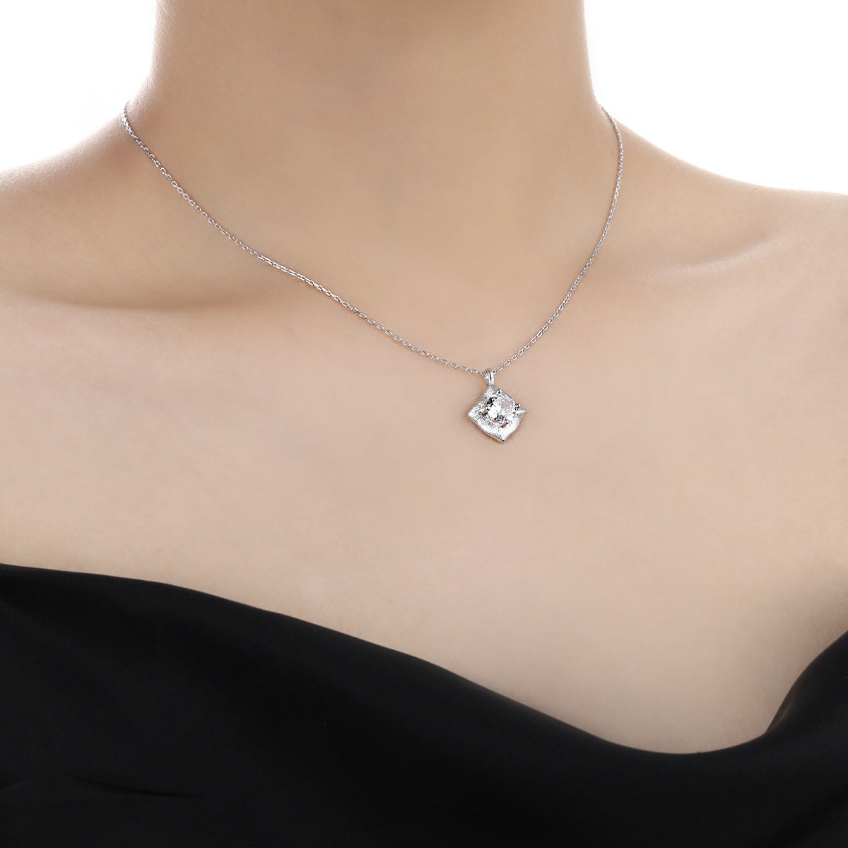 Square Solitaire Pendant Necklace OPHRASTUDIO