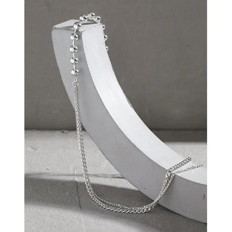 SELENE'S ROUND BEAD SIDE CHAIN SILVER NECKLACE - OPHRASTUDIO