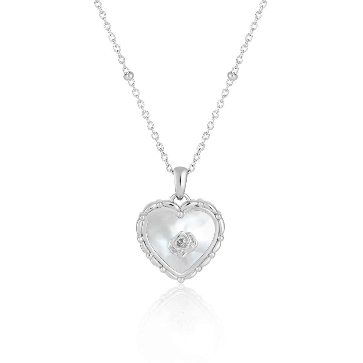 SILVER ROSE HEART NECKLACE - OPHRASTUDIO