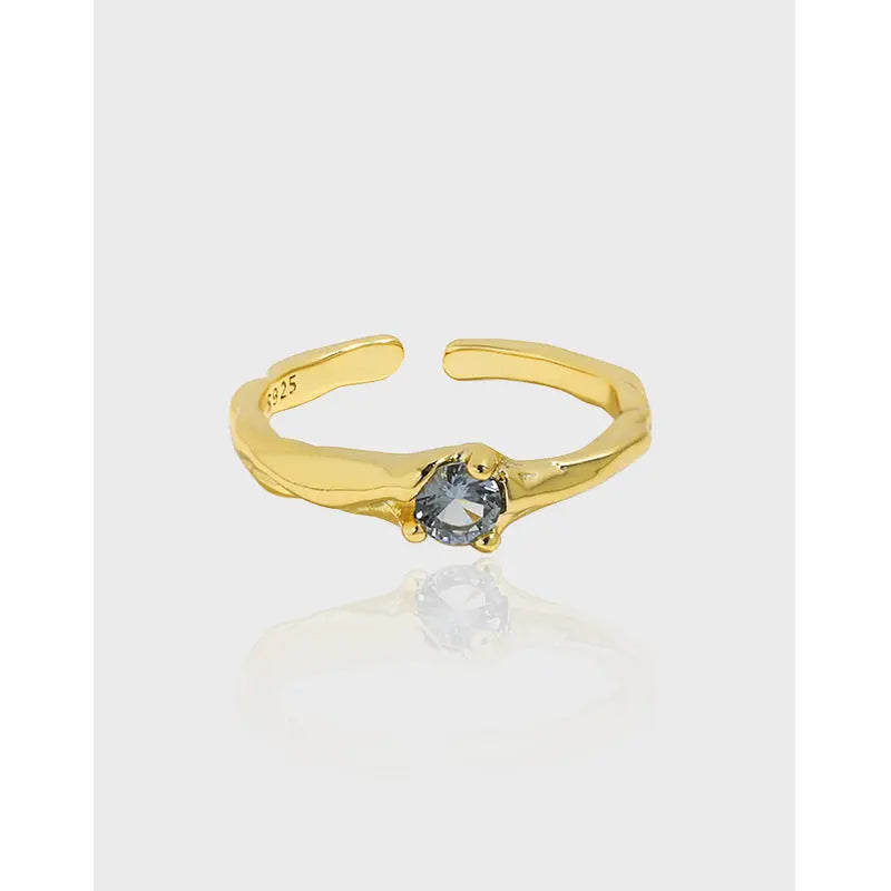 ISOLDE'S BLUE ZIRCON TEXTURE SILVER RING - OPHRASTUDIO