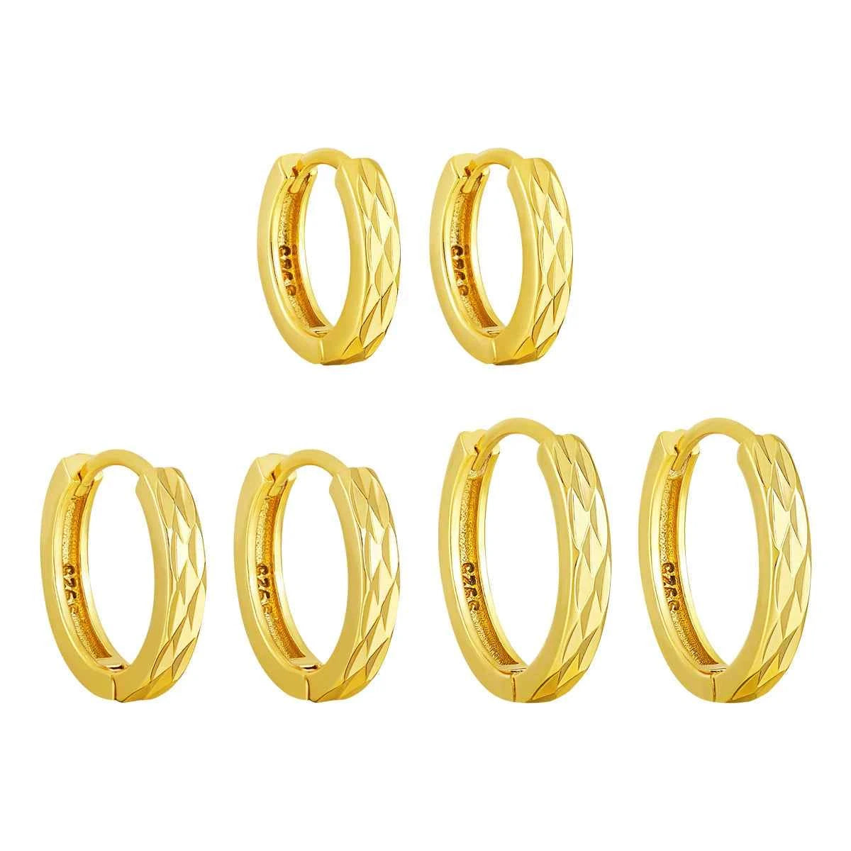 Geometric Diamond-Cut Silver Hoop Earrings