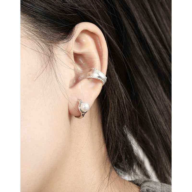 Lustrous Freshwater Pearl Silver Huggie Earrings