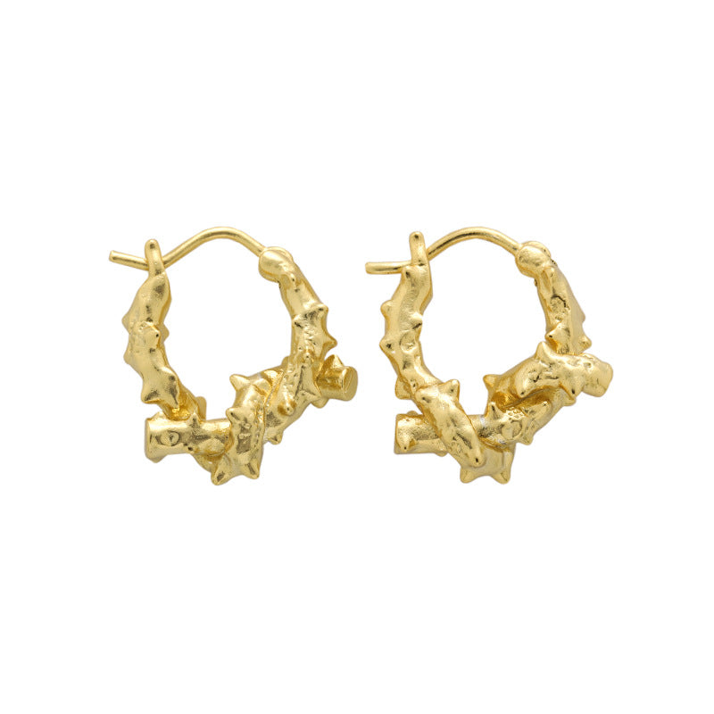 Irregular Knotted Vine Silver Huggie Earrings