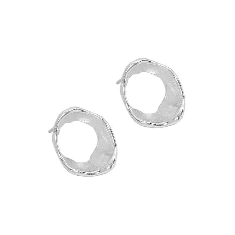 Geometric Ring Texture Silver Stud Earrings