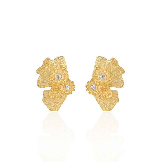 Isla's Fan-Shaped Flower Silver Stud Earrings
