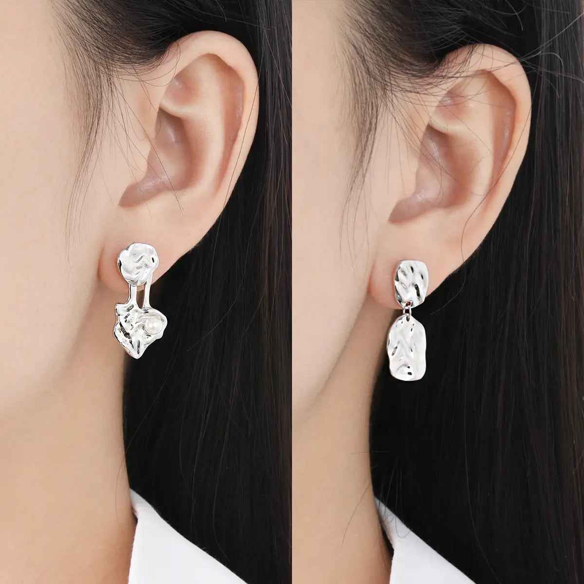Water Ripple Silver Drop Earrings