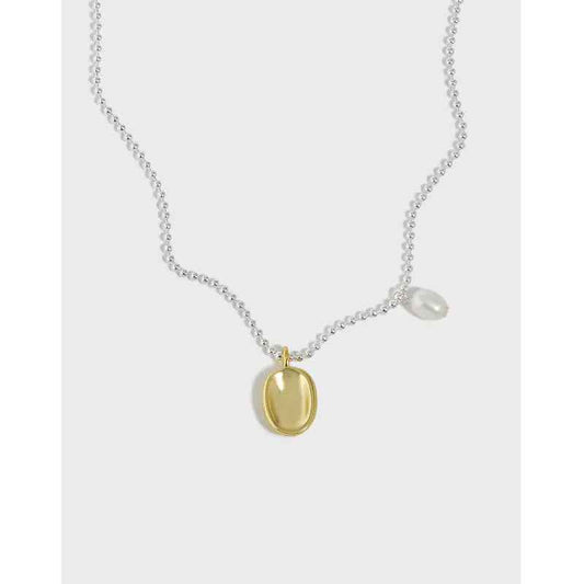 Luxe Tag Silver Pearl Necklace