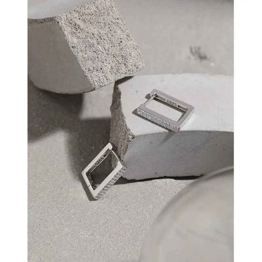 Geometric Brilliance Silver Huggie Earrings