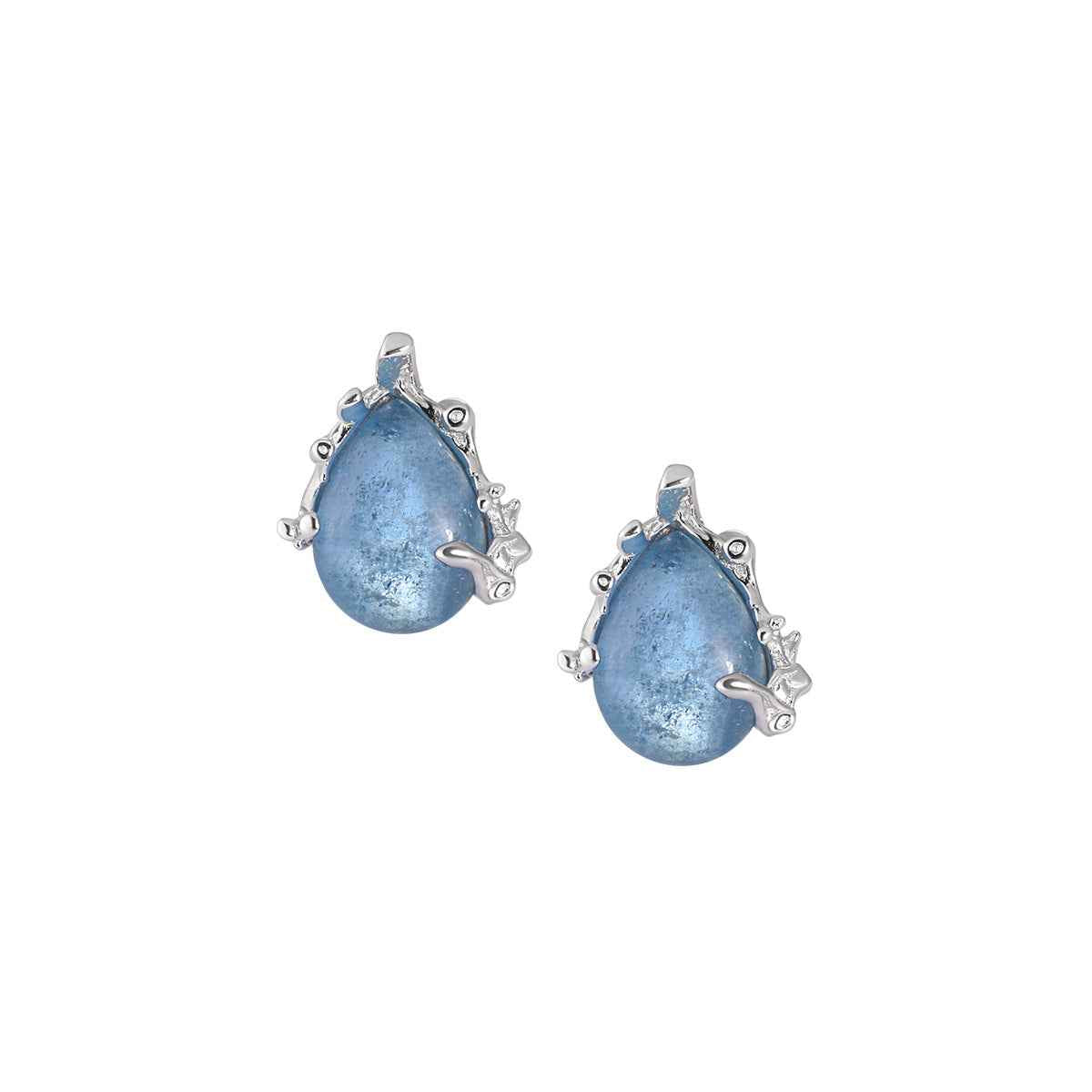 Aqua Drop Silver Crystal Earrings