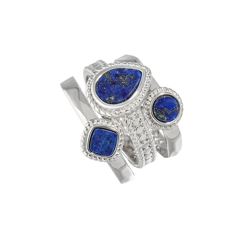Teardrop Silver Lapis Lazuli Ring OPHRASTUDIO