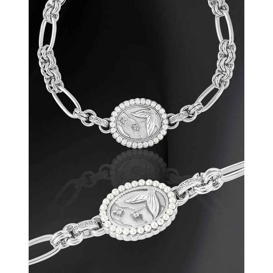 Geometric Pearl Fishtail Silver Chain Bracelet