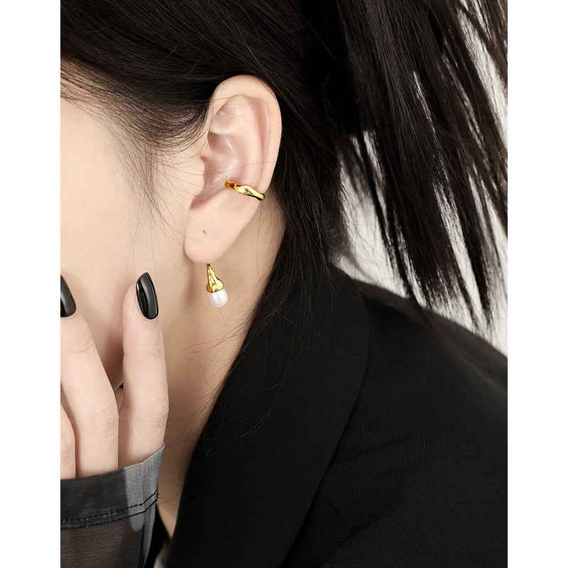 Long Freshwater Pearl Sterling Silver Ear Cuff Earring