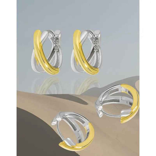 Crystal Cross Silver Huggie Earrings