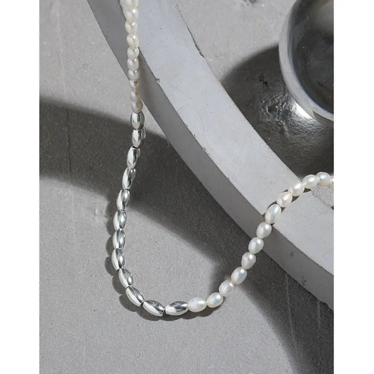 Natural Splice Silver Pearl Necklace