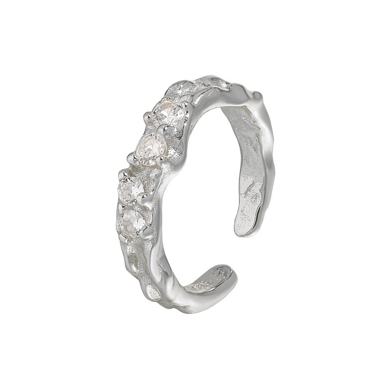DIANA'S INLAID ZIRCON SILVER RING - OPHRASTUDIO