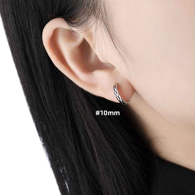 Geometric Diamond-Cut Silver Hoop Earrings