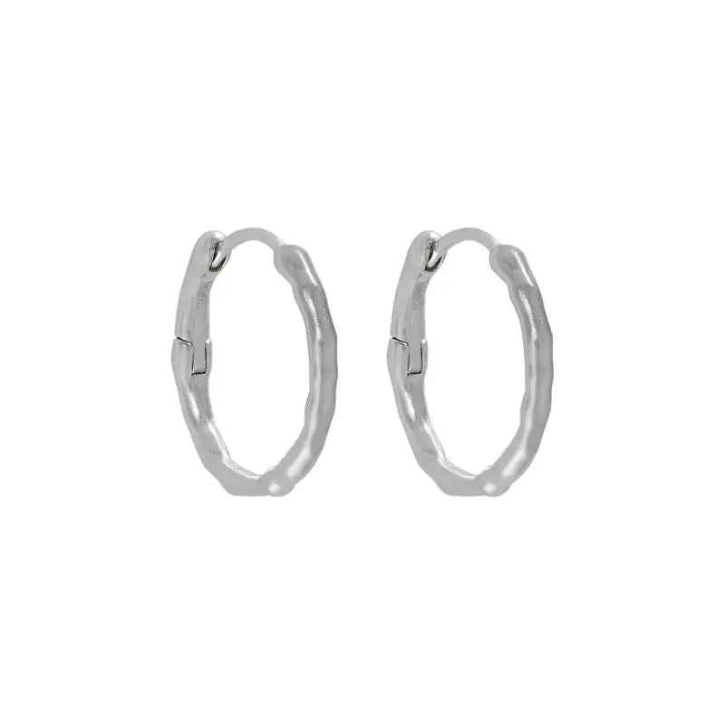 Irregular Matte Circle Silver Hoop Earrings