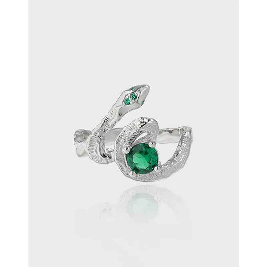 Medusa's Green Snake Silver Statement Ring