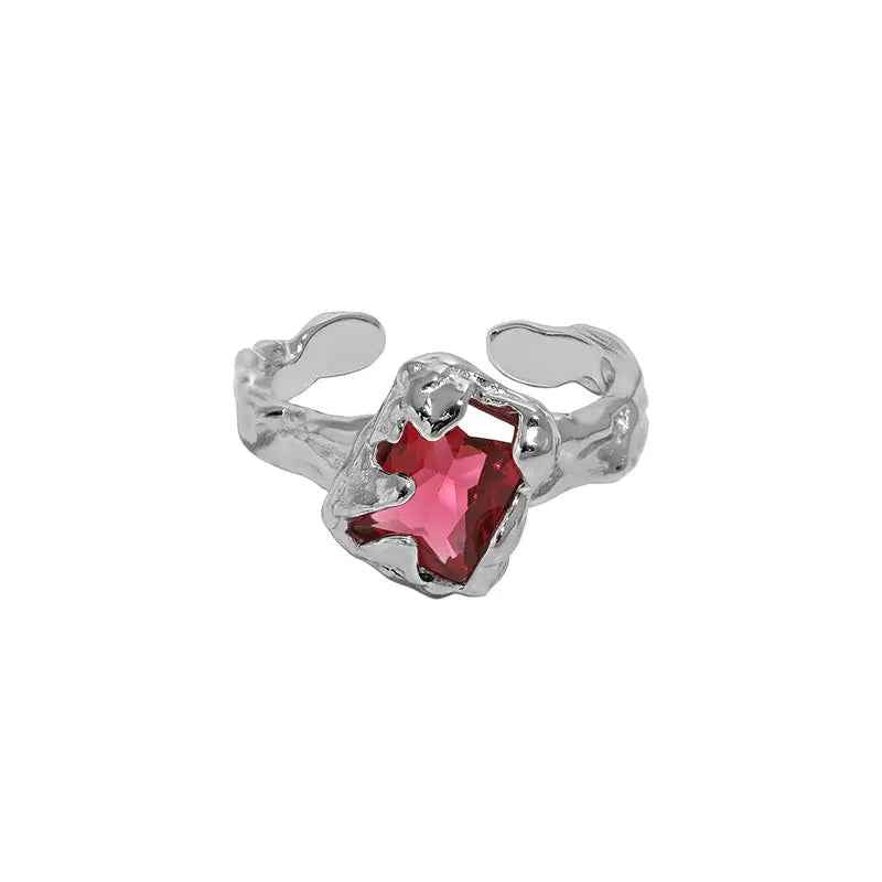 Red Zircon Texture II Silver Statement Ring