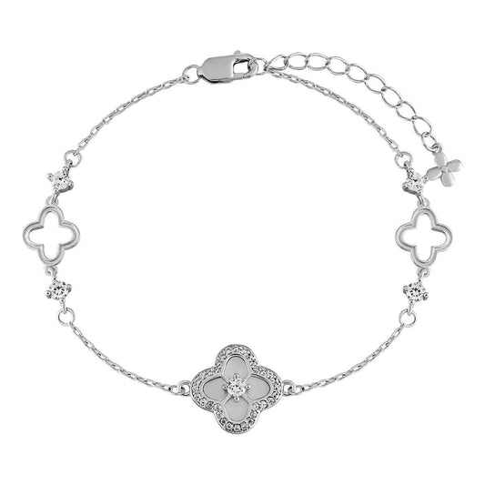 Mother-of-Pearl Clover Silver Bracelet
