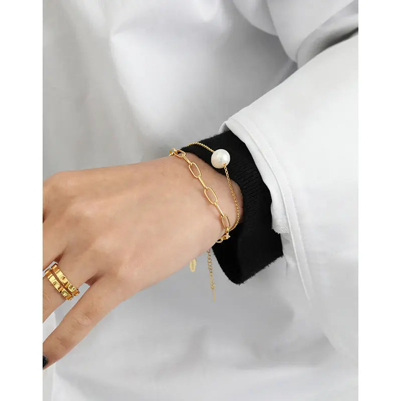 Simple Temperament Silver Pearl Bracelet