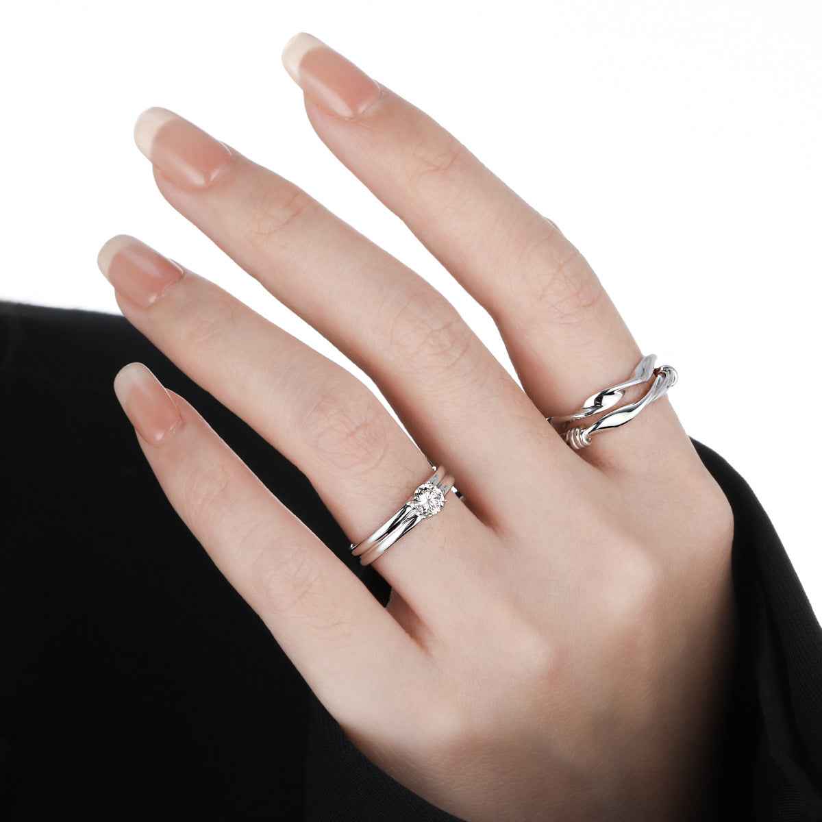Twisted Harmony Double-Layer Silver Statement Ring